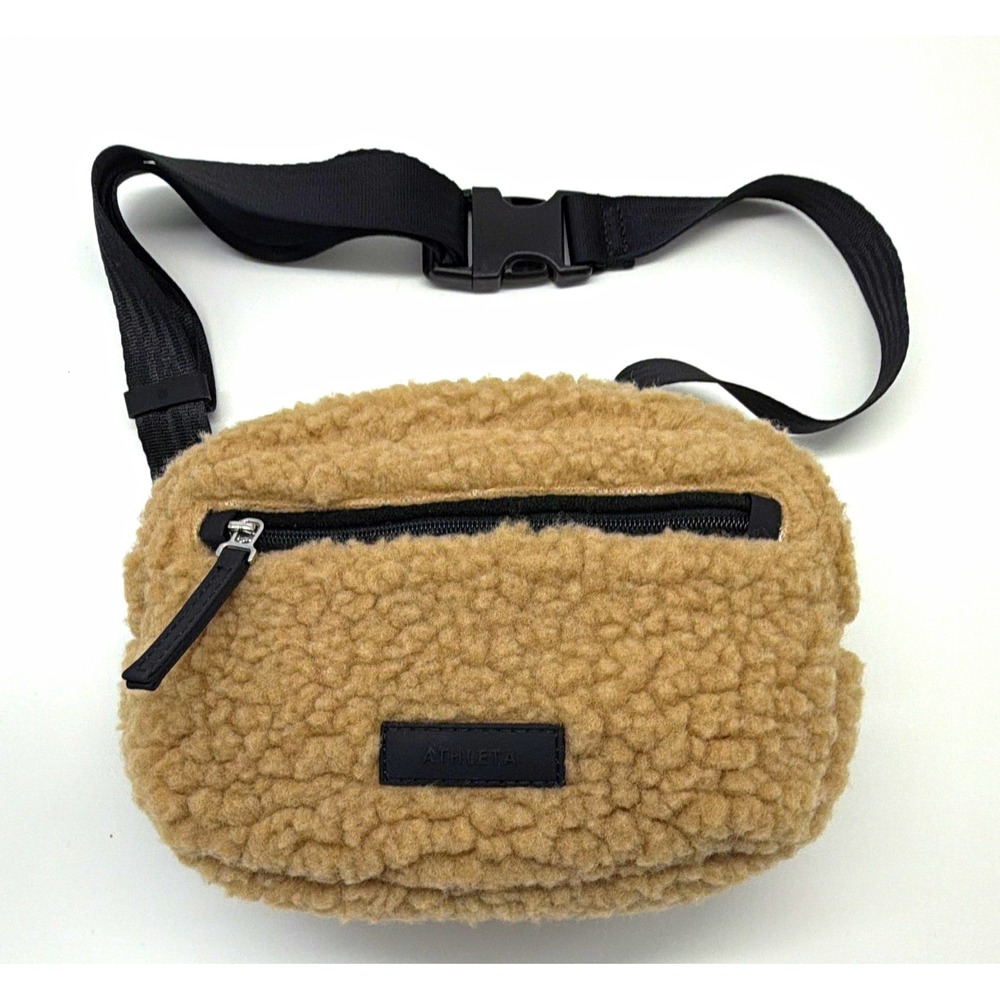 Athleta Sherpa Polyester Waist Pack Beige/Black One Size Zip Adjustable 1 Pocket